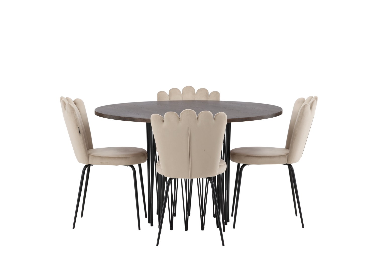 Vue produit de l’ensemble table ronde Stone avec 4 chaises Limhamn