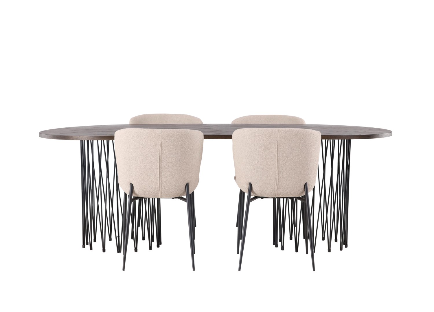 Vue produit de l’ensemble table ovale Stone avec 4 chaises Modesto