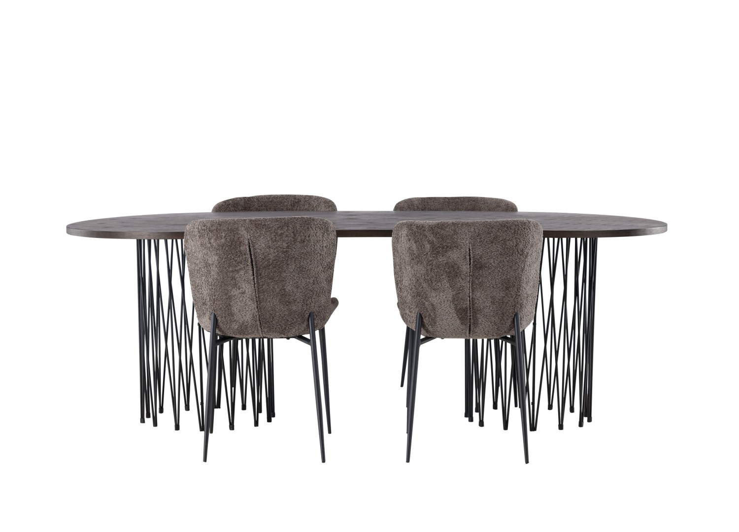 Vue produit de l’ensemble table ovale Stone avec 4 chaises Modesto