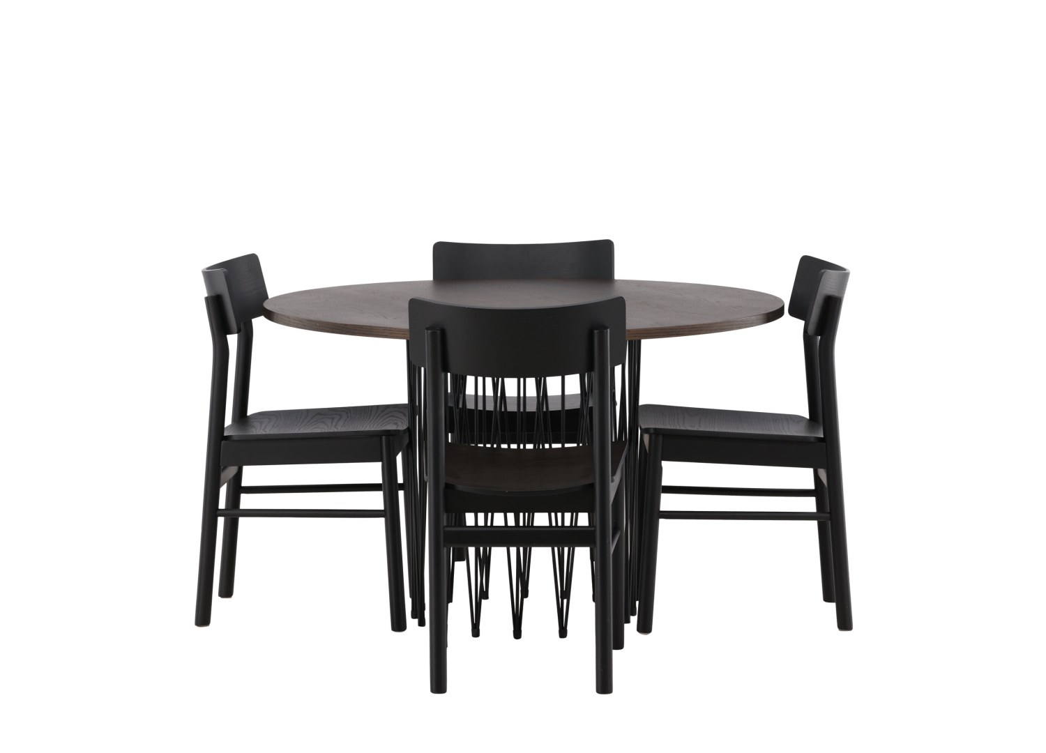 Vue produit de l’ensemble table ronde Stone avec 4 chaises Montros