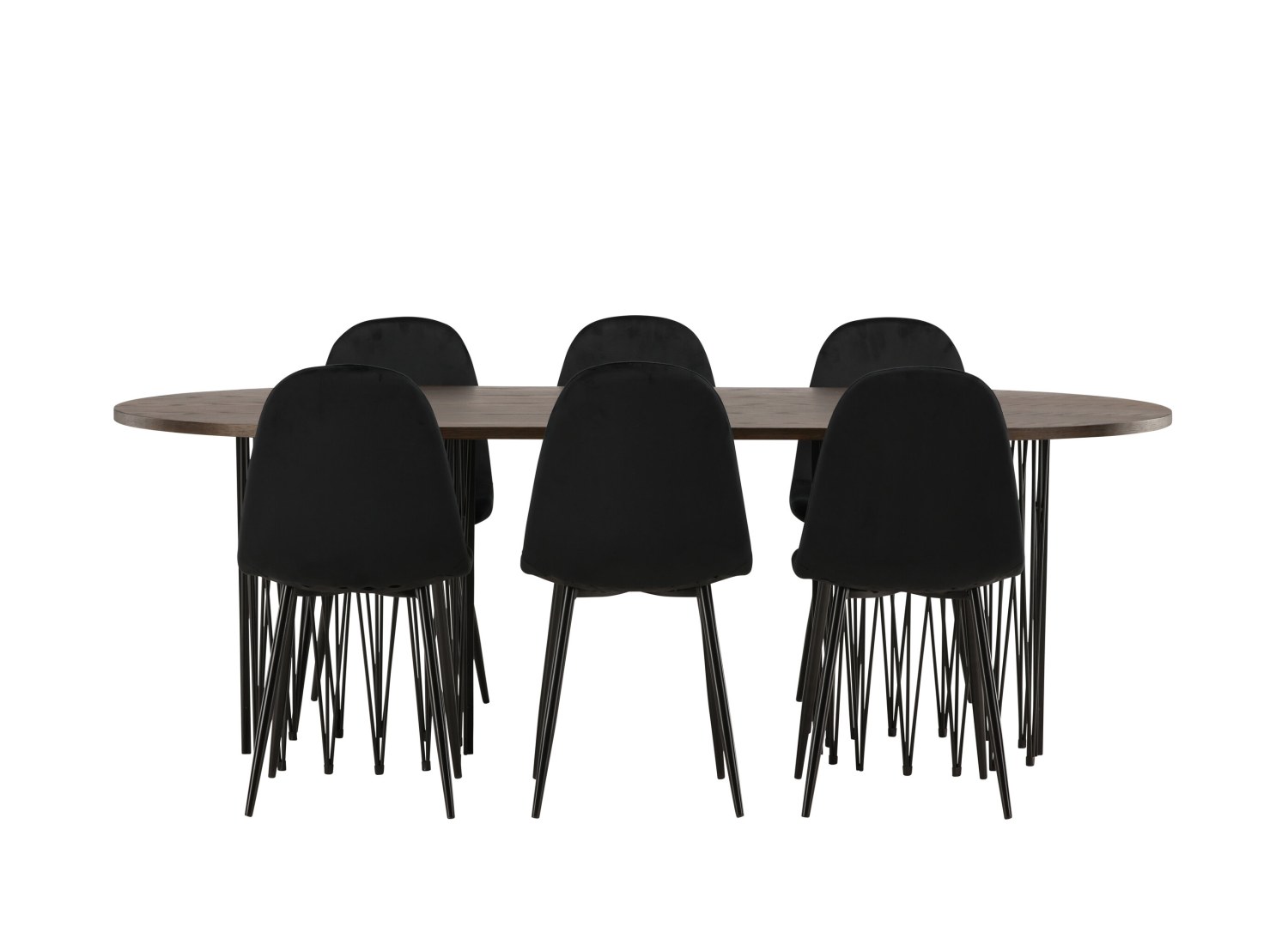 Vue produit de l’ensemble table ovale Stone avec 6 chaises Polar