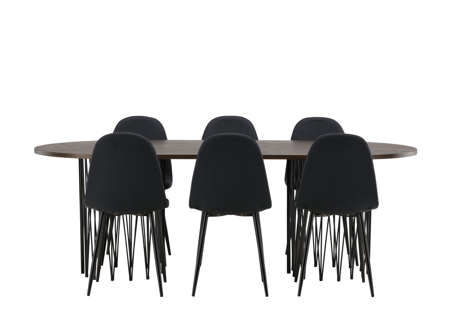 Vue produit de l’ensemble table ovale Stone avec 6 chaises Polar