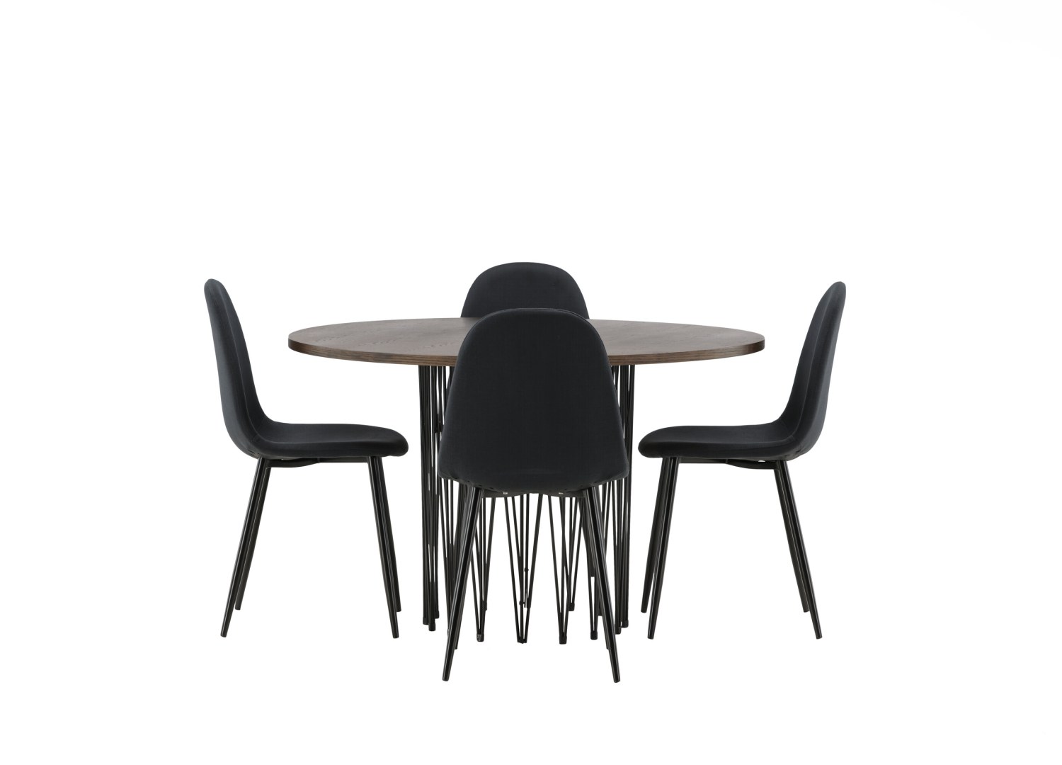 Vue produit de l’ensemble table ronde Stone avec 4 chaises Polar