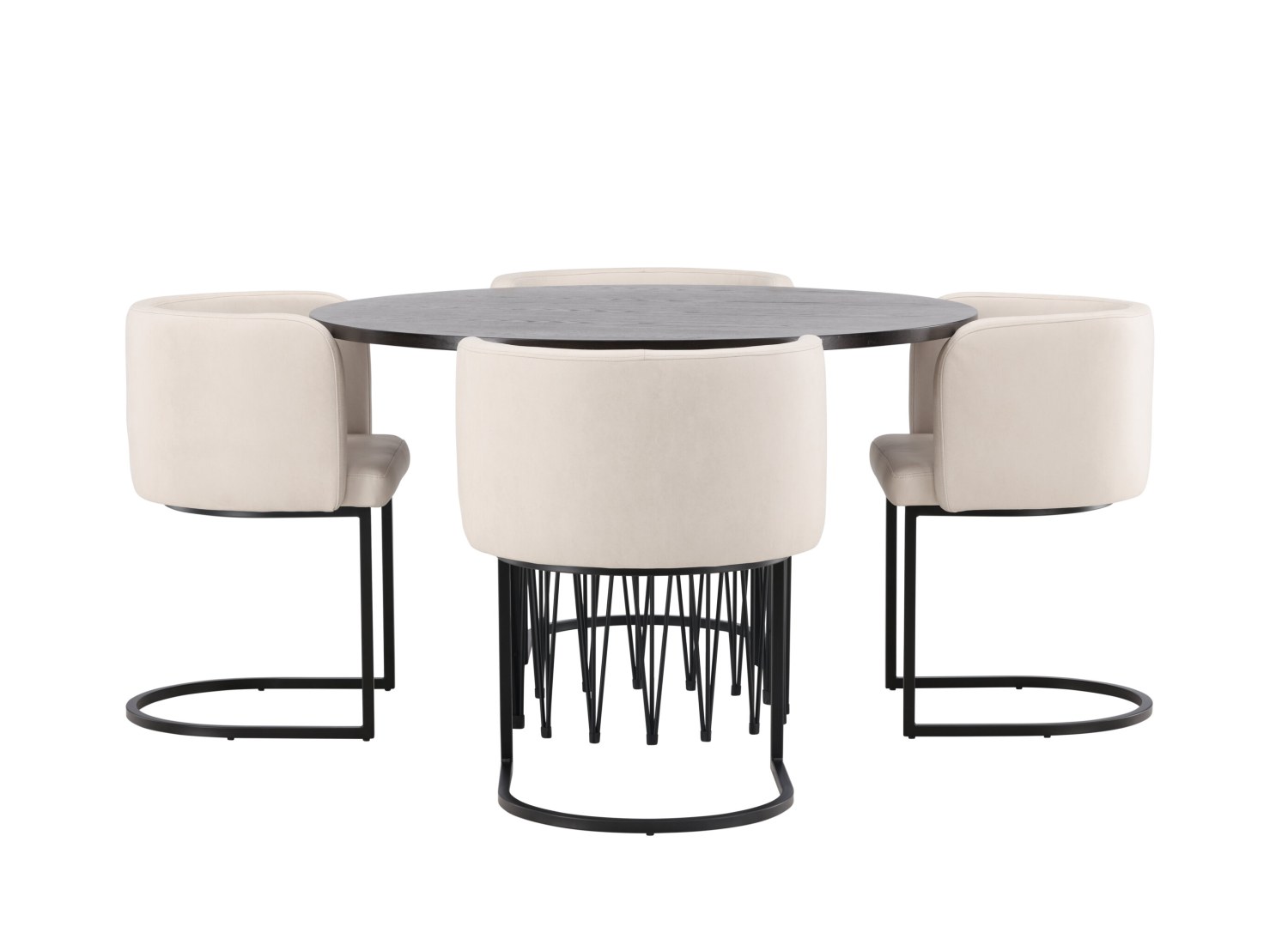 Vue produit de l’ensemble table ronde Stone avec 4 chaises Simrishamn