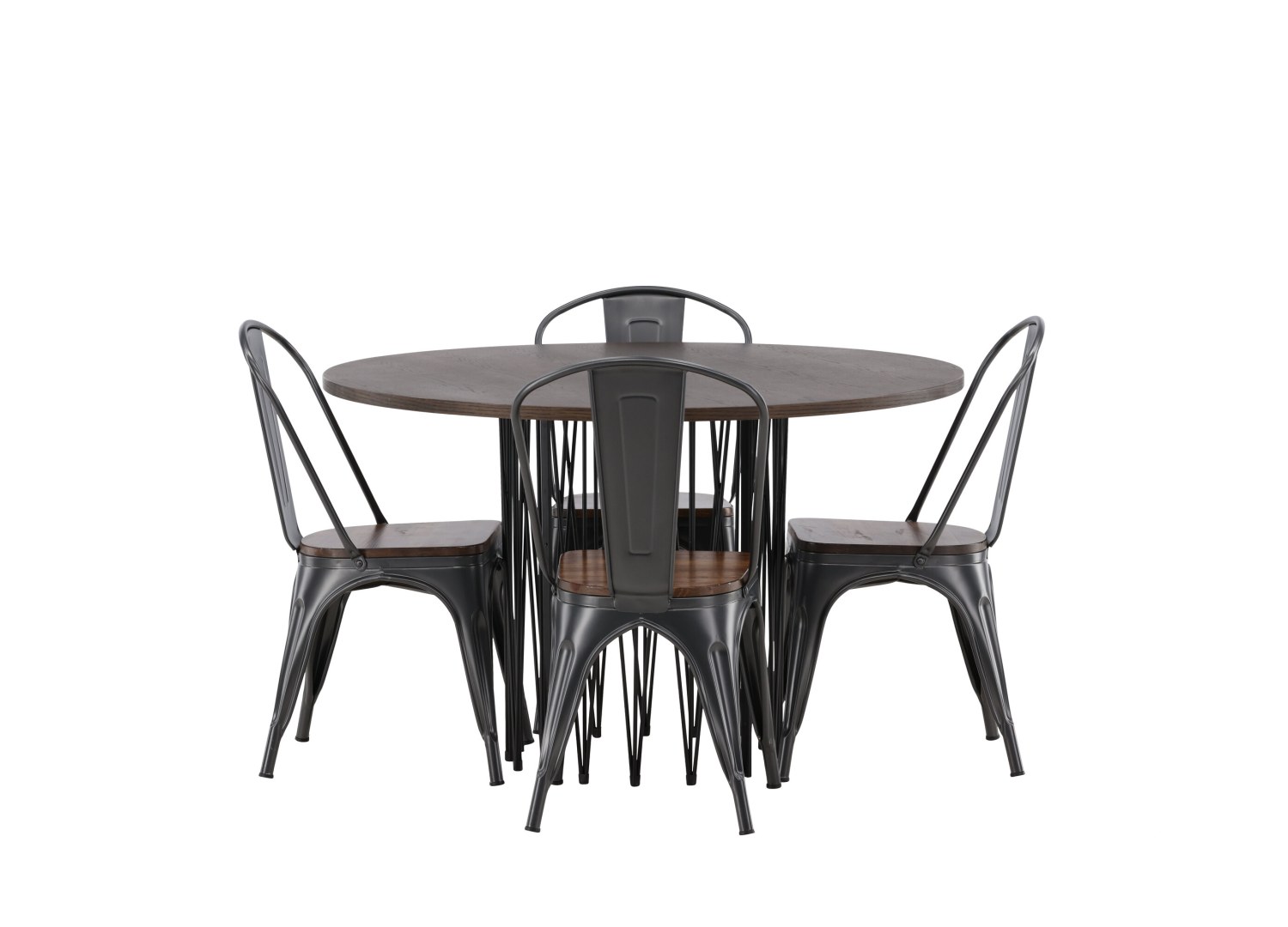 Vue produit de l’ensemble table ronde Stone avec 4 chaises Tempe