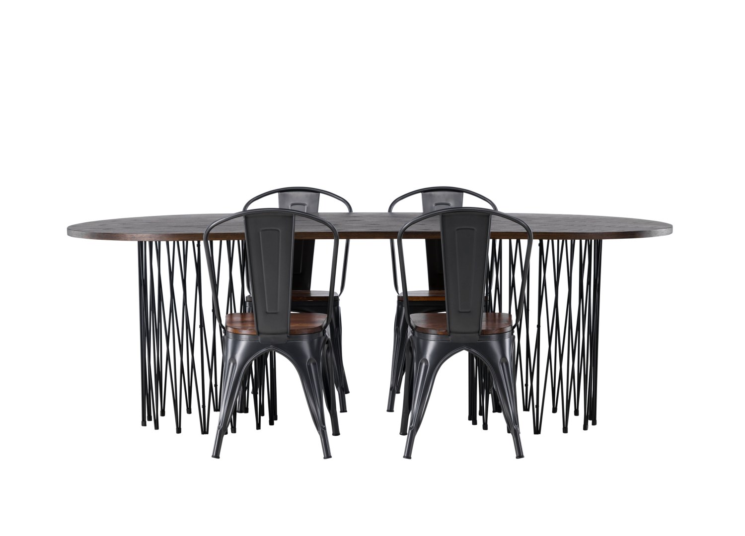 Vue produit de l’ensemble table ovale Stone avec 4 chaises Tempe