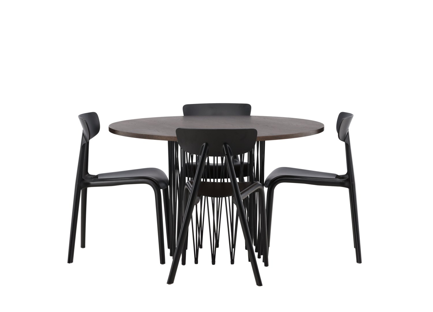 Vue produit de l’ensemble table ronde Stone avec 4 chaises Ursholmen