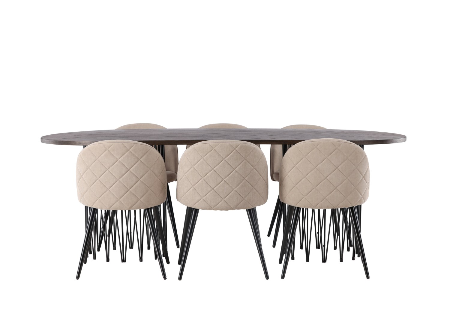 Vue produit de l’ensemble table ovale Stone avec 6 chaises Velvet