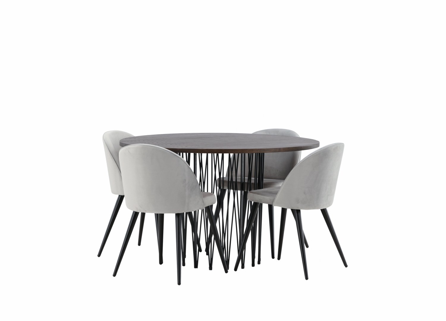 Détail produit de l’ensemble repas Stone et 4 chaises Velvet