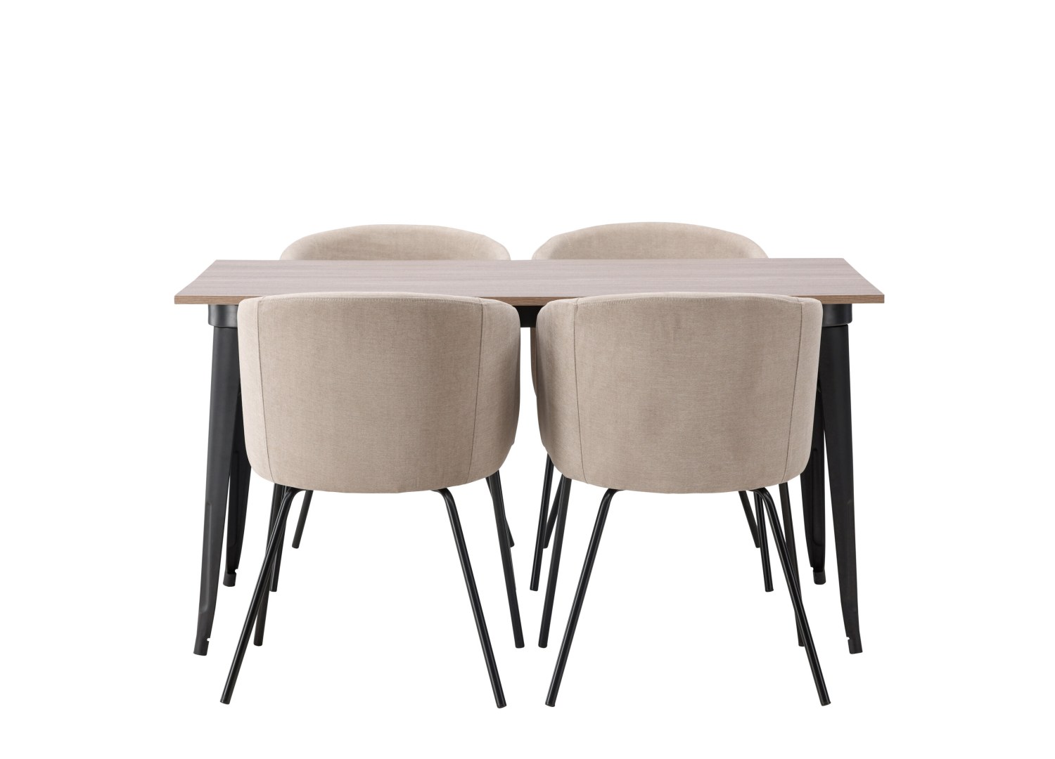 Vue produit de l’ensemble table rectangulaire Tempe avec 4 chaises Berit