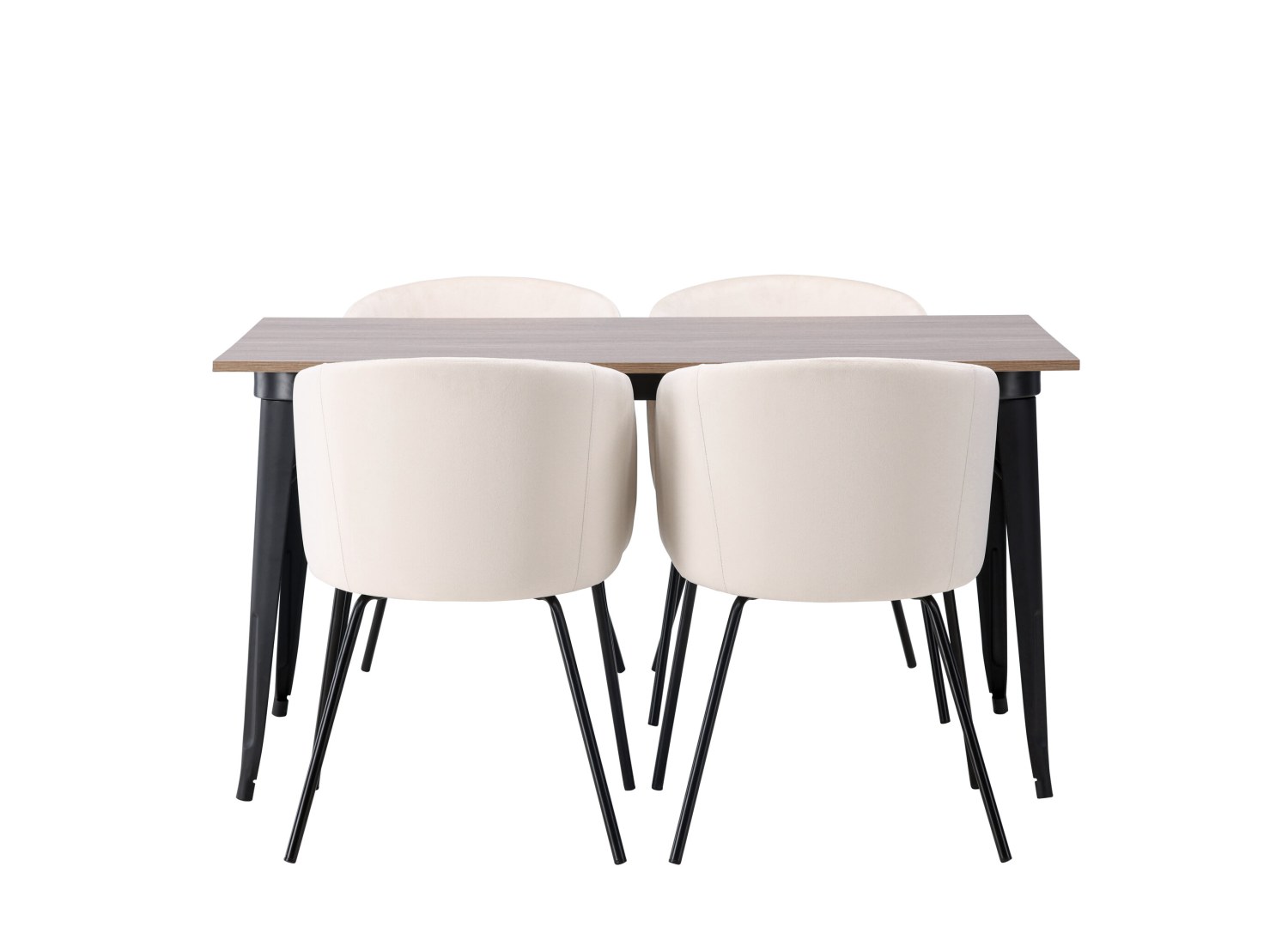 Vue produit de l’ensemble table rectangulaire Tempe avec 4 chaises Berit