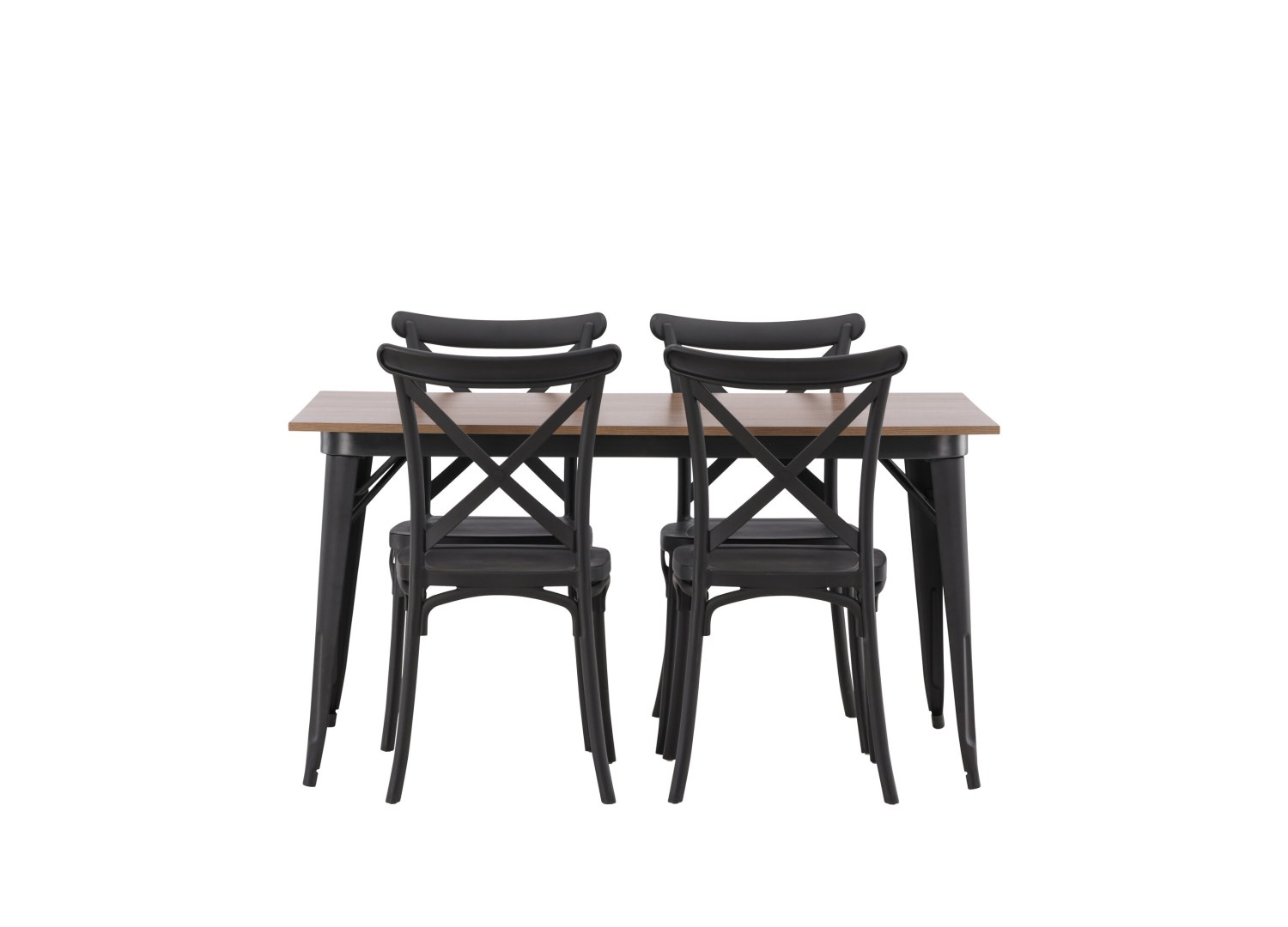 Vue produit de l’ensemble table rectangulaire Tempe avec 4 chaises Crosett