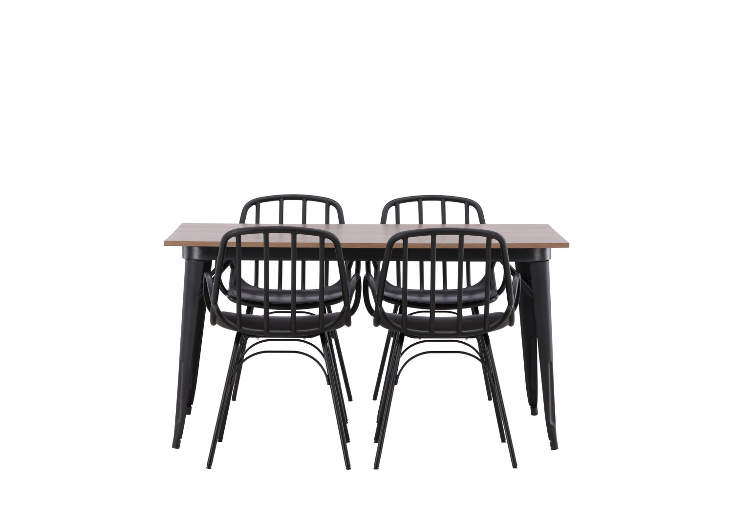 Vue produit de l’ensemble table rectangulaire Tempe avec 4 chaises Dyrön