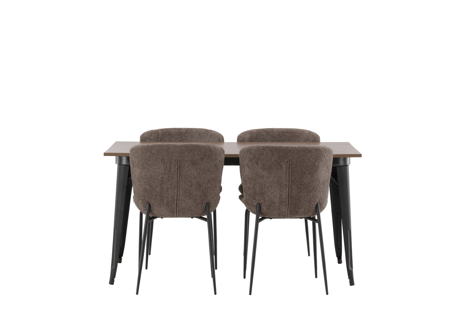 Vue produit de l’ensemble table rectangulaire Tempe avec 4 chaises Modesto