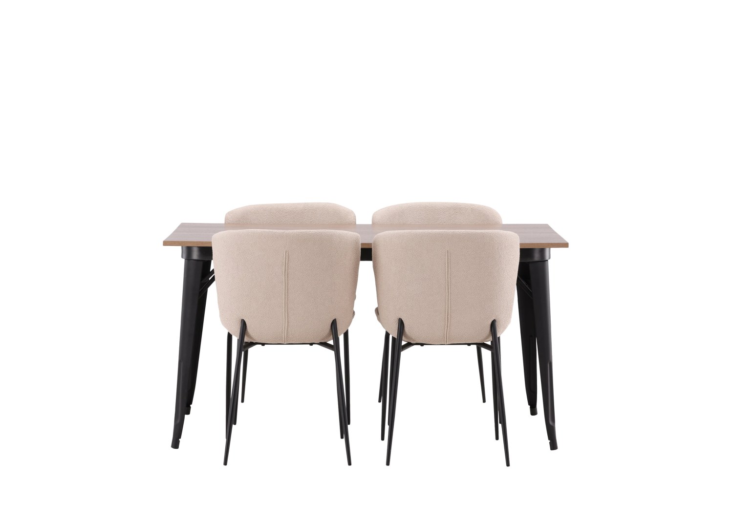 Vue produit de l’ensemble table rectangulaire Tempe avec 4 chaises Modesto