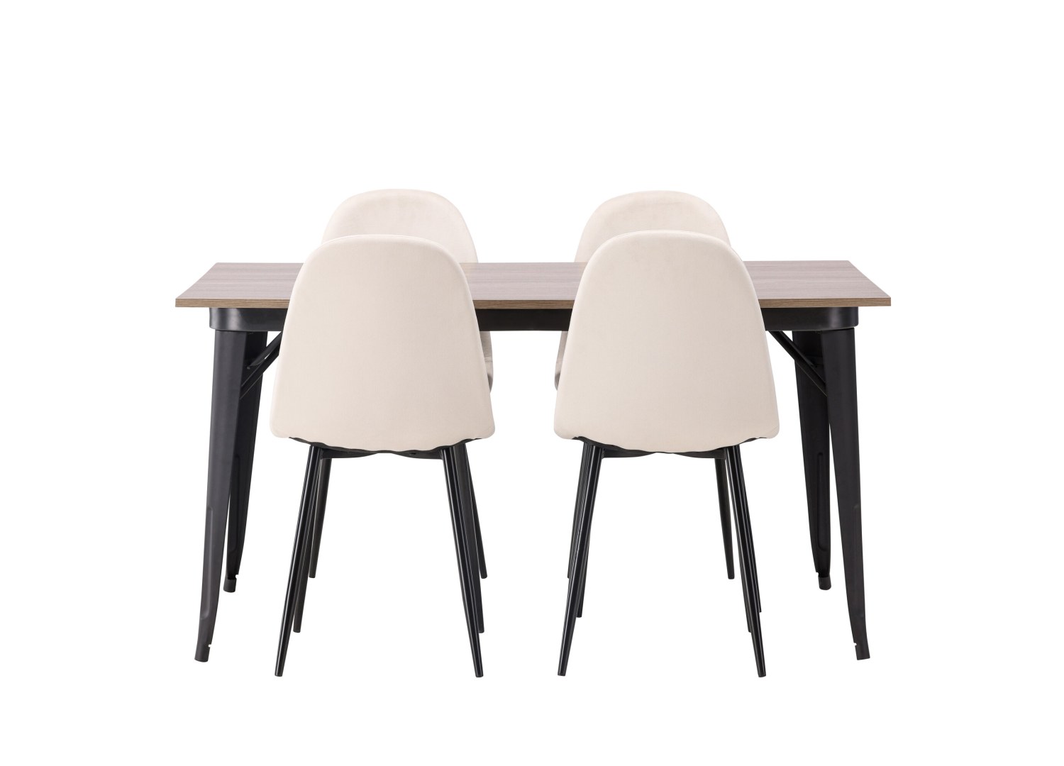 Vue produit de l’ensemble table rectangulaire Tempe avec 4 chaises Polar