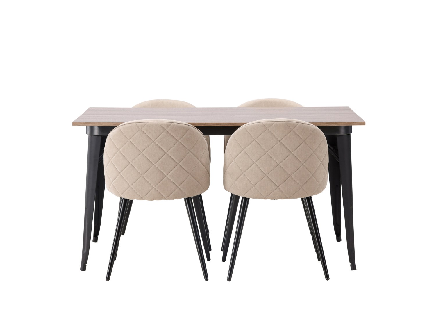 Vue produit de l’ensemble table rectangulaire Tempe avec 4 chaises Velvet