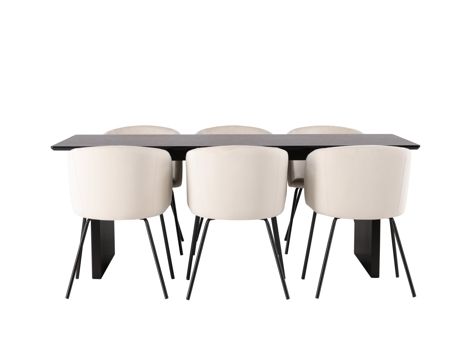 Vue produit de l’ensemble table rectangulaire Vail avec 6 chaises Berit
