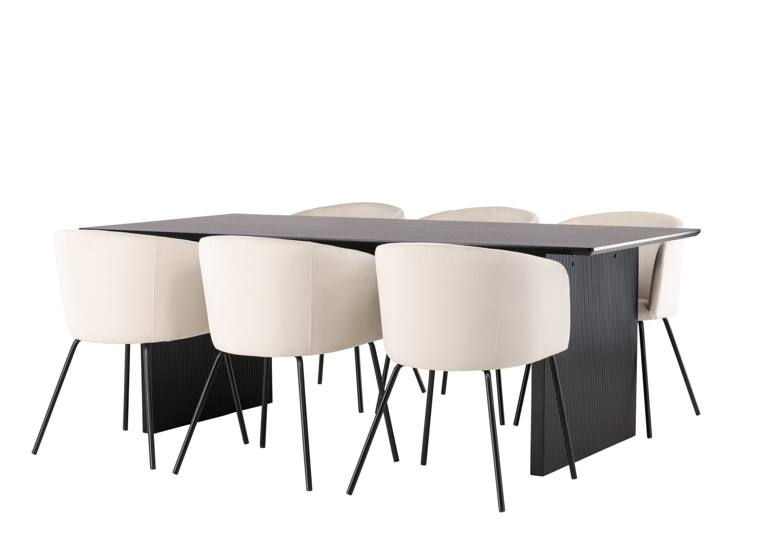 Détail produit de l’ensemble repas Vail et 6 chaises Berit