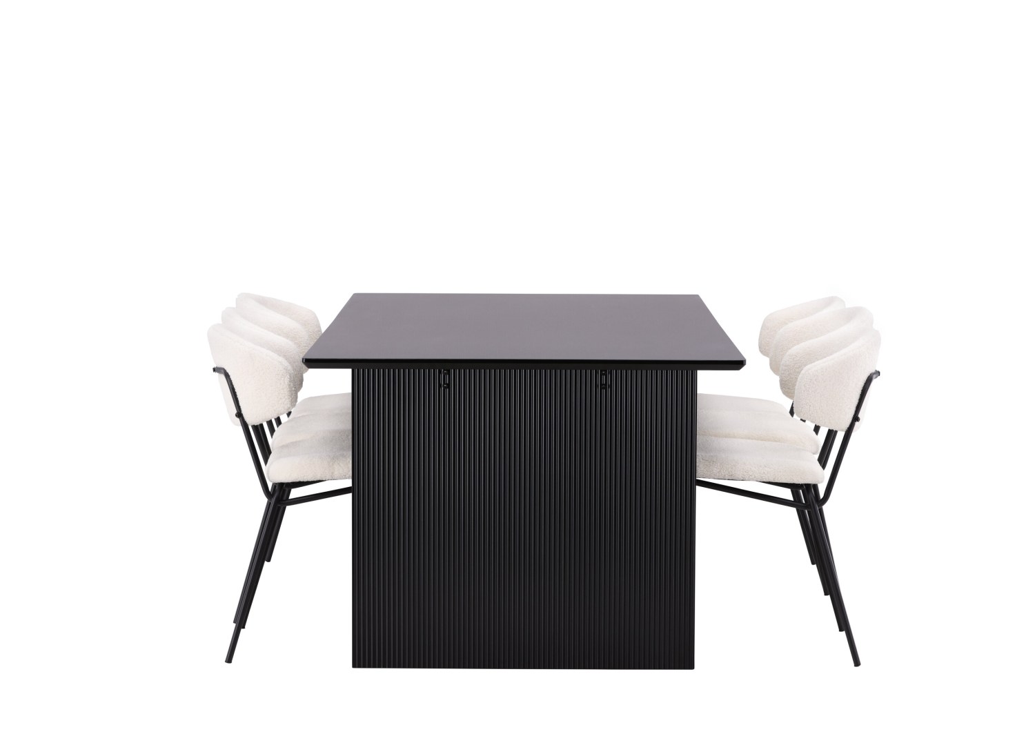 Vue produit de l’ensemble table rectangulaire Vail avec 6 chaises Chico