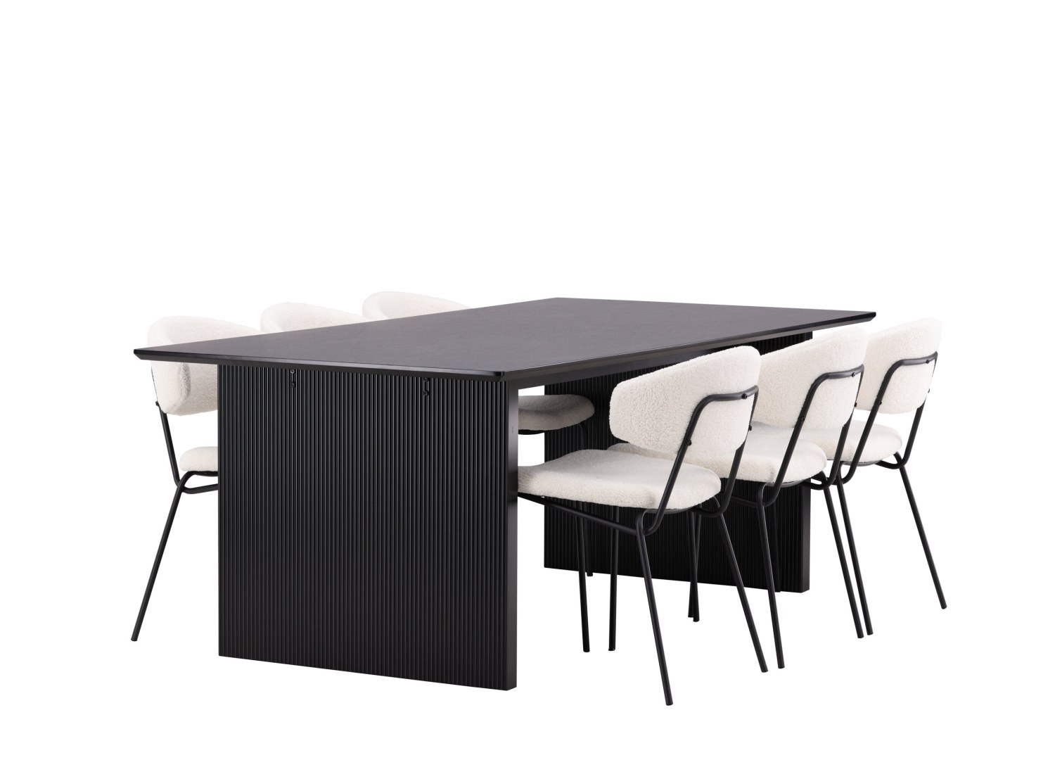 Détail produit de l’ensemble repas Vail et 6 chaises Chico