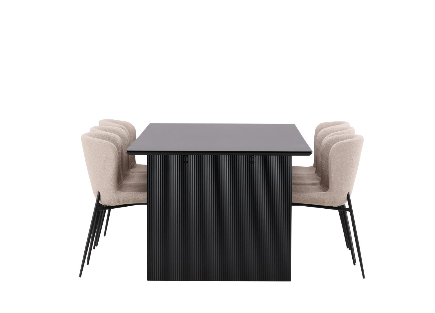 Vue produit de l’ensemble table rectangulaire Vail avec 6 chaises Modesto