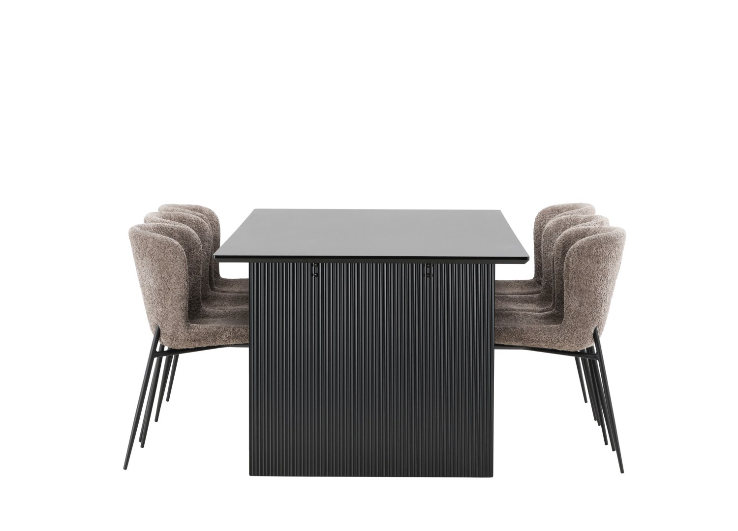 Vue produit de l’ensemble table rectangulaire Vail avec 6 chaises Modesto