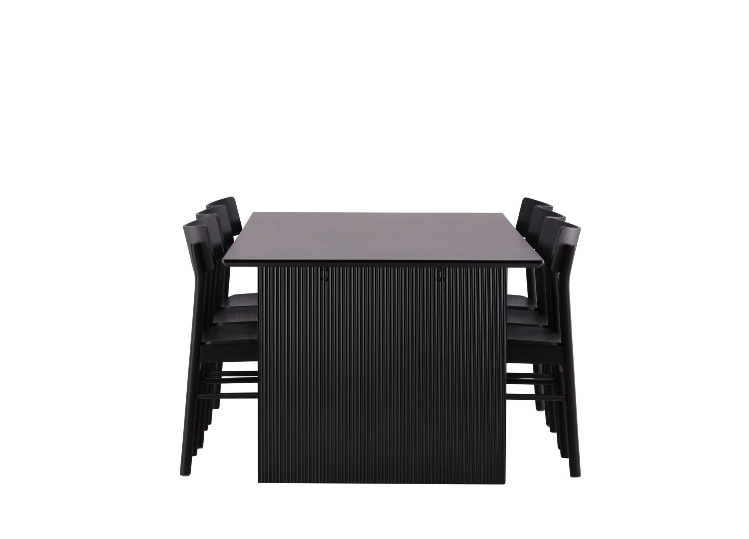 Vue produit de l’ensemble table rectangulaire Vail avec 6 chaises Montros