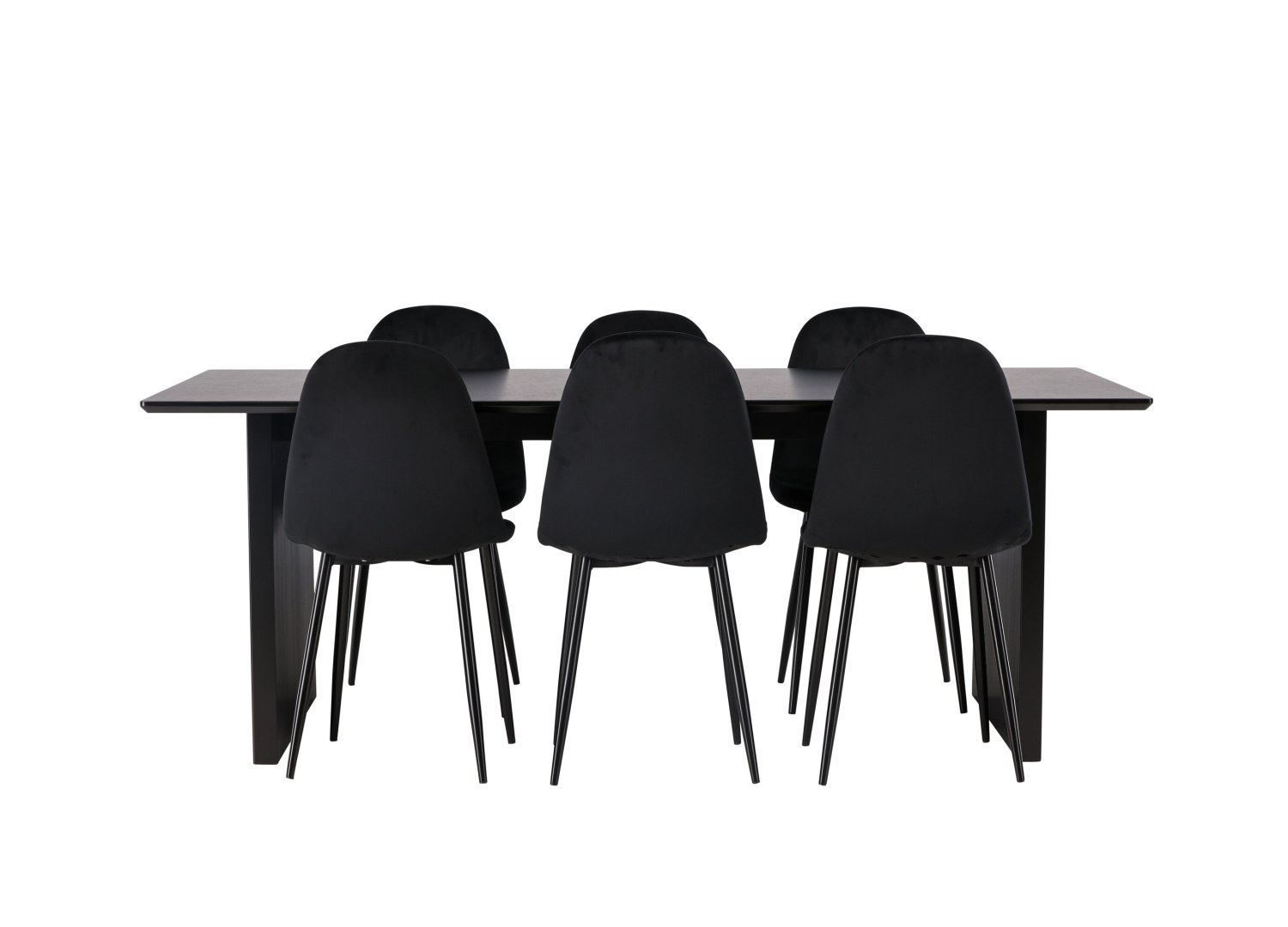 Vue produit de l’ensemble table rectangulaire Vail avec 6 chaises Polar