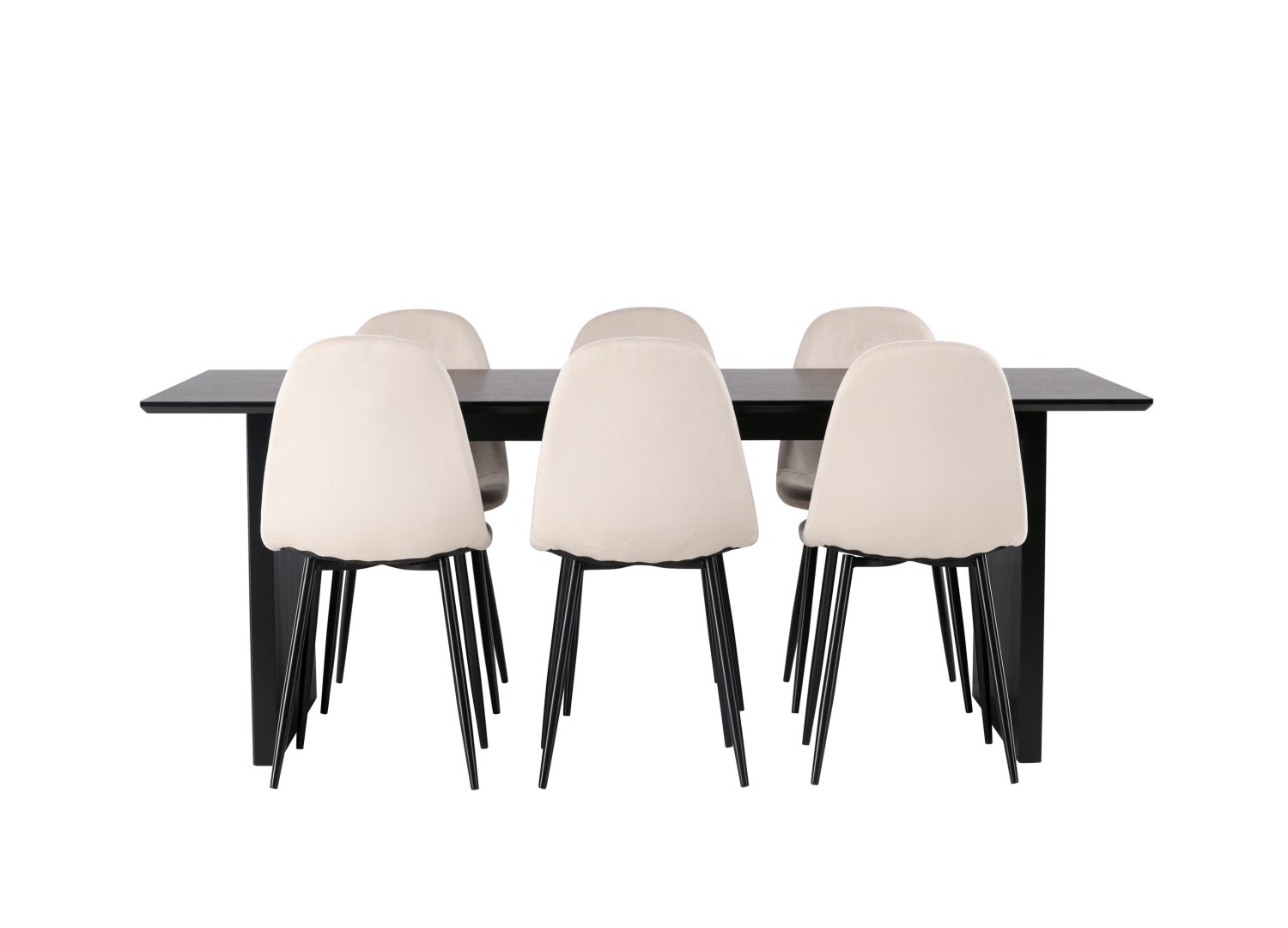 Vue produit de l’ensemble table rectangulaire Vail avec 6 chaises Polar