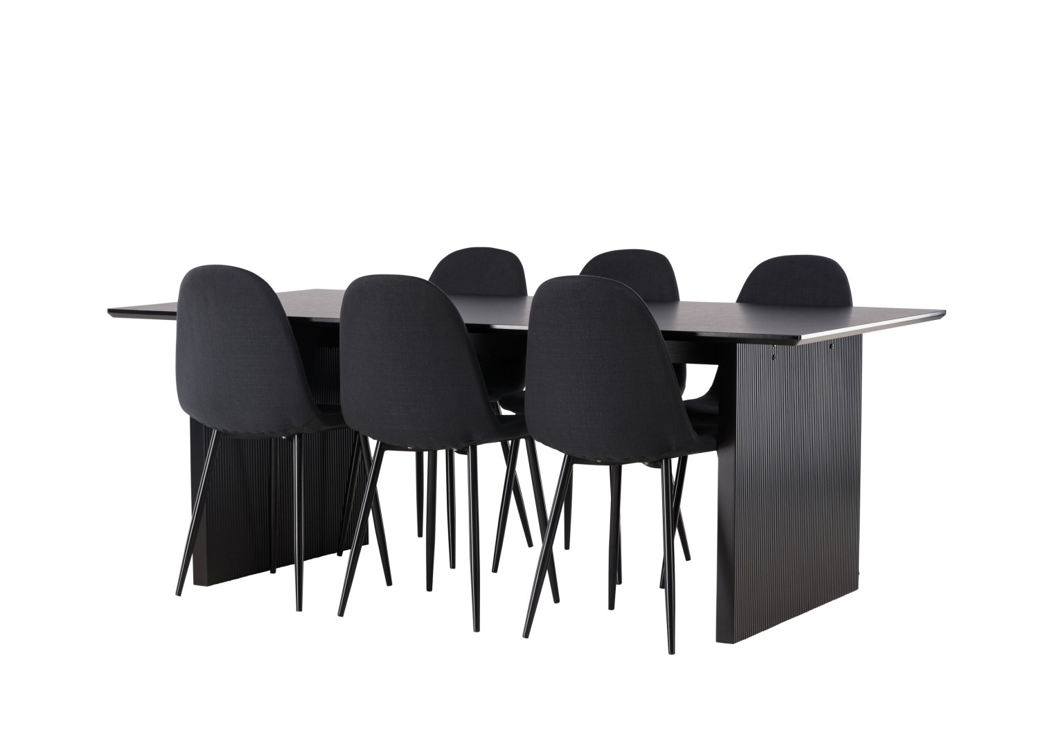 Vue produit de l’ensemble table rectangulaire Vail avec 6 chaises Polar