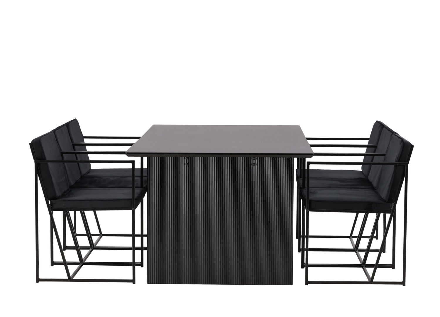 Vue produit de l’ensemble table rectangulaire Vail avec 6 chaises Richmond