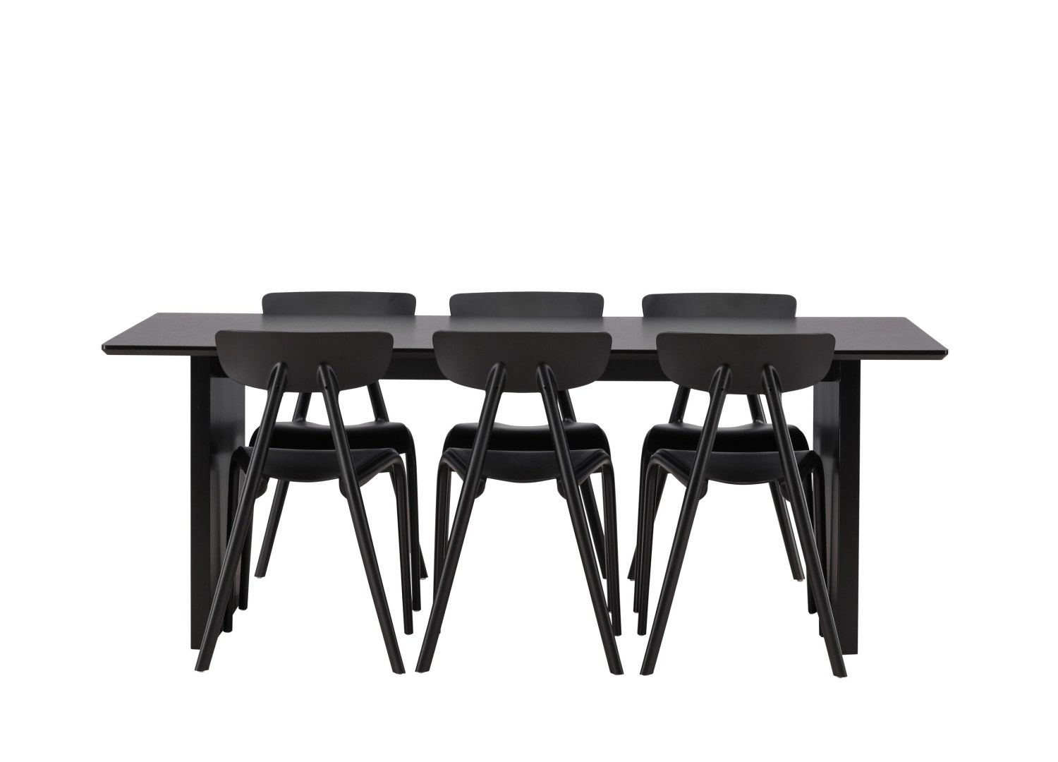 Vue produit de l’ensemble table rectangulaire Vail avec 6 chaises Ursholmen