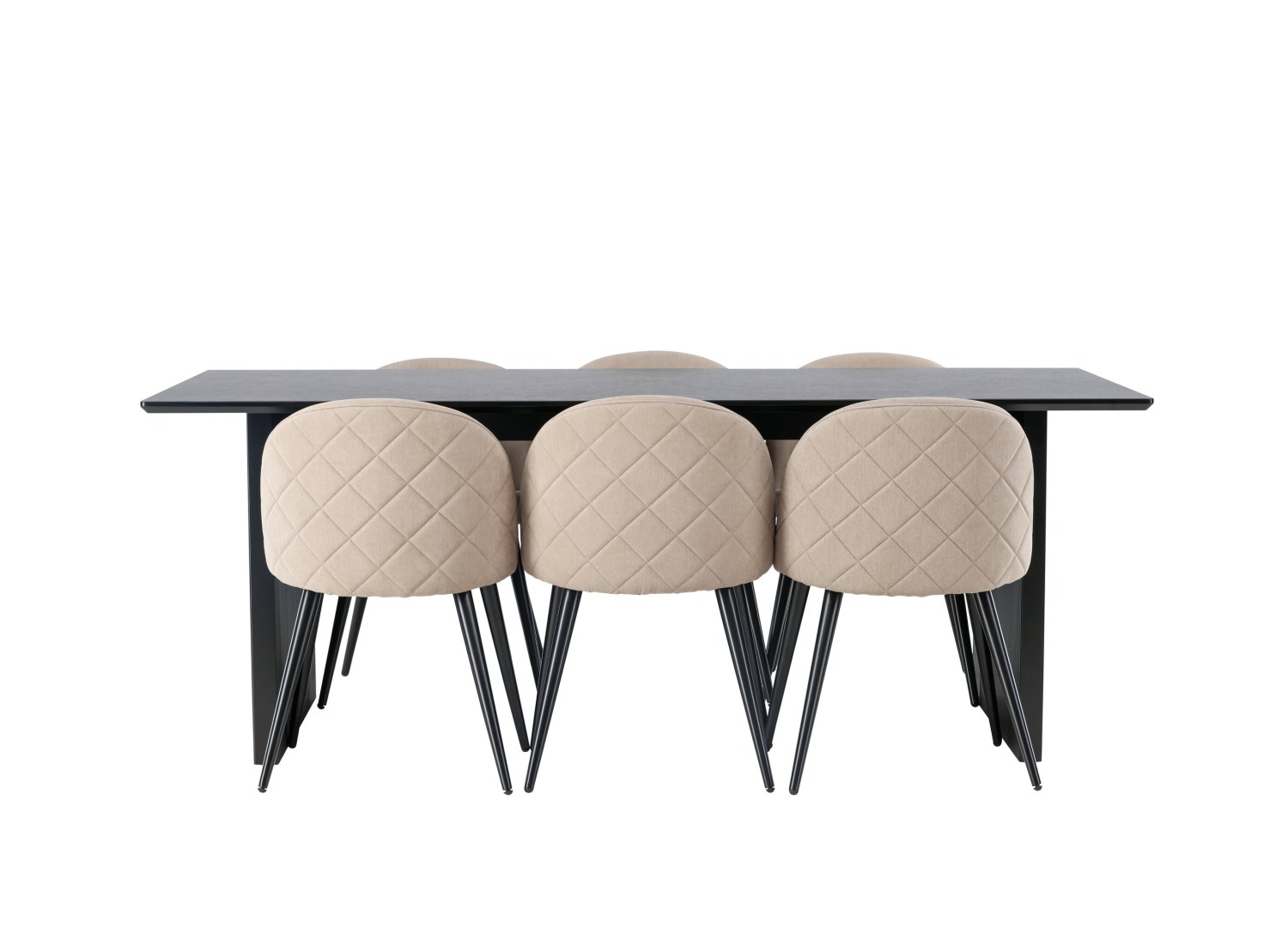 Vue produit de l’ensemble table rectangulaire Vail avec 6 chaises Velvet