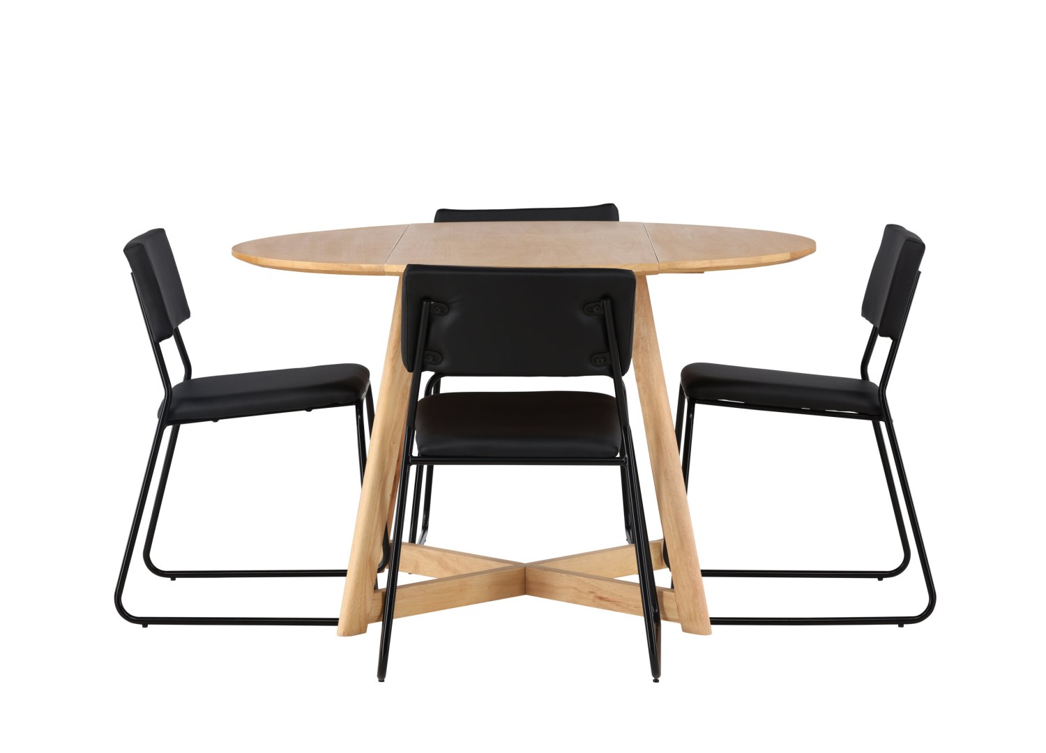 Vue produit de l’ensemble table ronde Yakidon avec 4 chaises Kenth