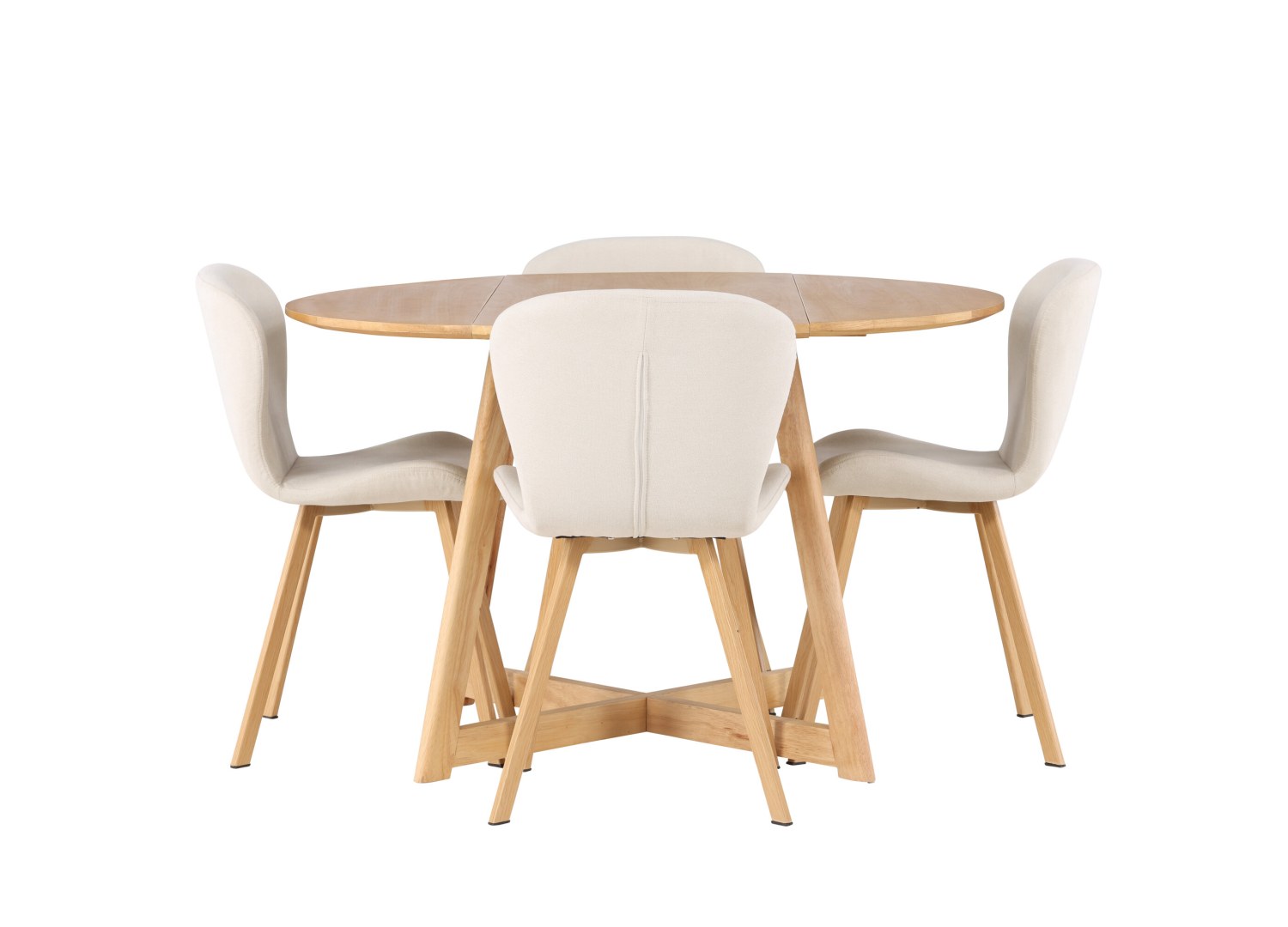 Vue produit de l’ensemble table ronde Yakidon avec 4 chaises Lilja