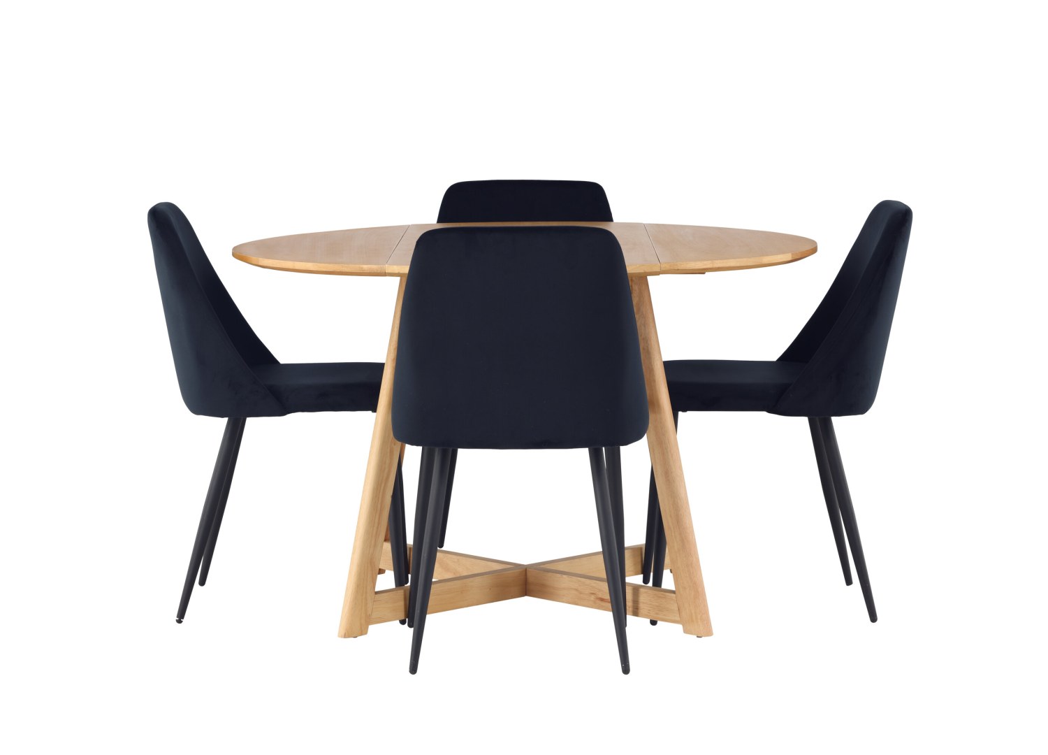 Vue produit de l’ensemble table ronde Yakidon avec 4 chaises Night