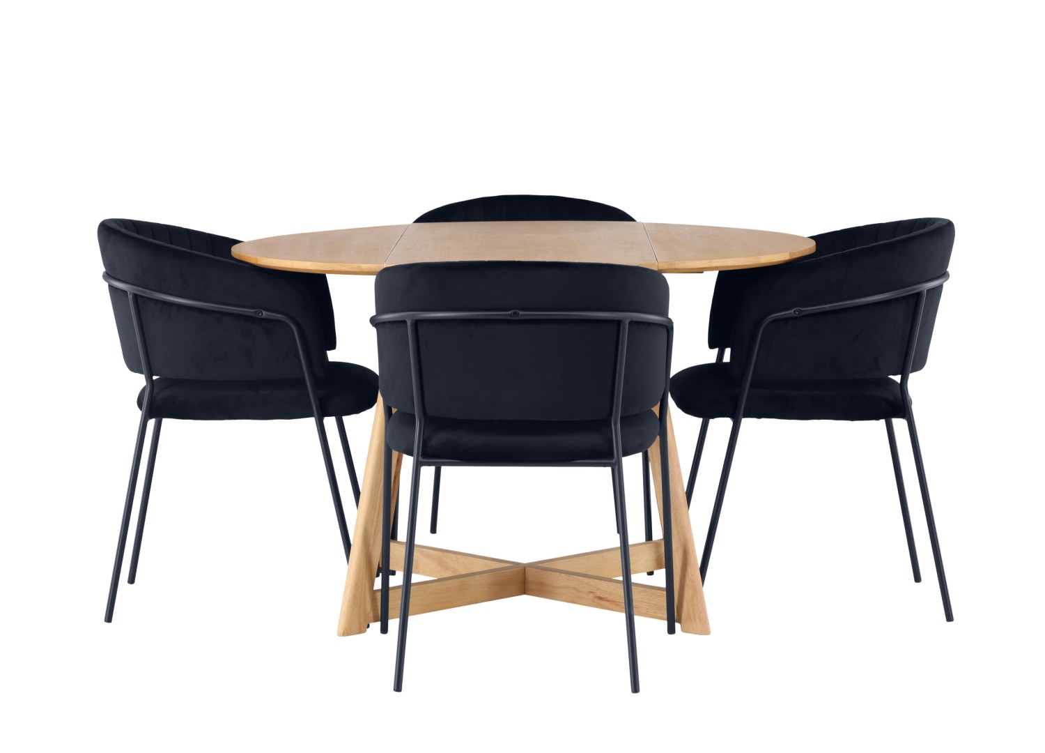 Vue produit de l’ensemble table ronde Yakidon avec 4 chaises Selma
