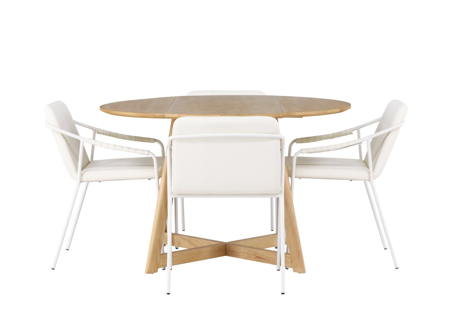 Vue produit de l’ensemble table ronde Yakidon avec 4 chaises Tvist