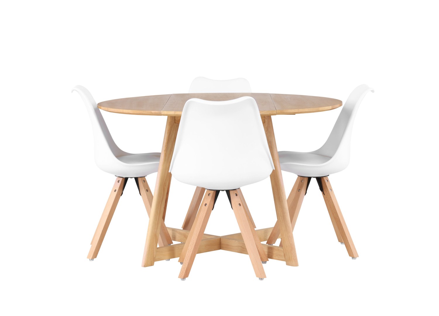 Vue produit de l’ensemble table ronde Yakidon avec 4 chaises Zeno