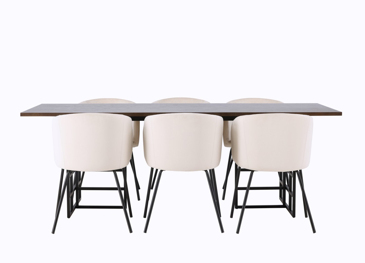 Vue produit de l’ensemble table rectangulaire Ystad avec 6 chaises Berit