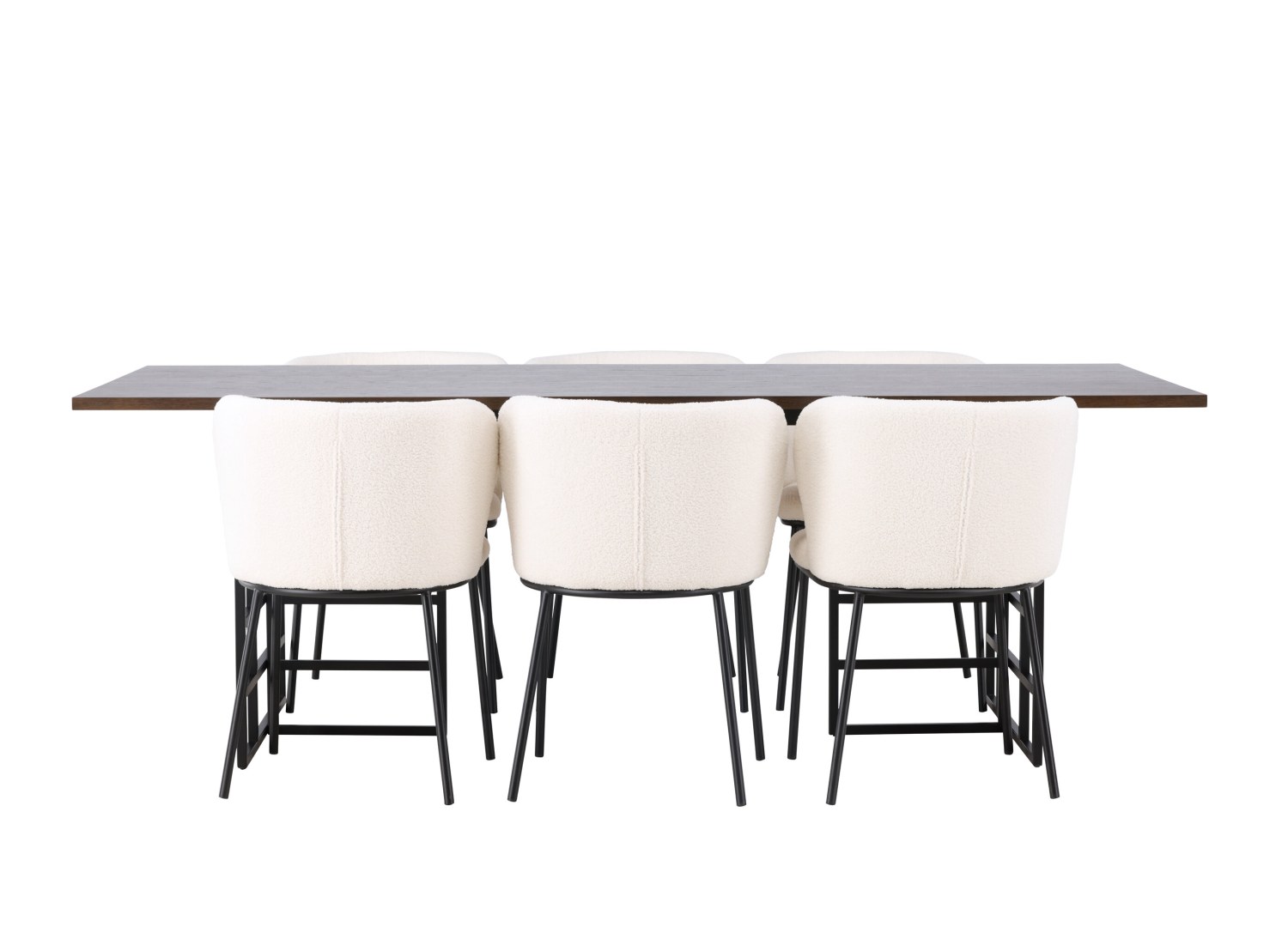 Vue produit de l’ensemble table rectangulaire Ystad avec 6 chaises Edina