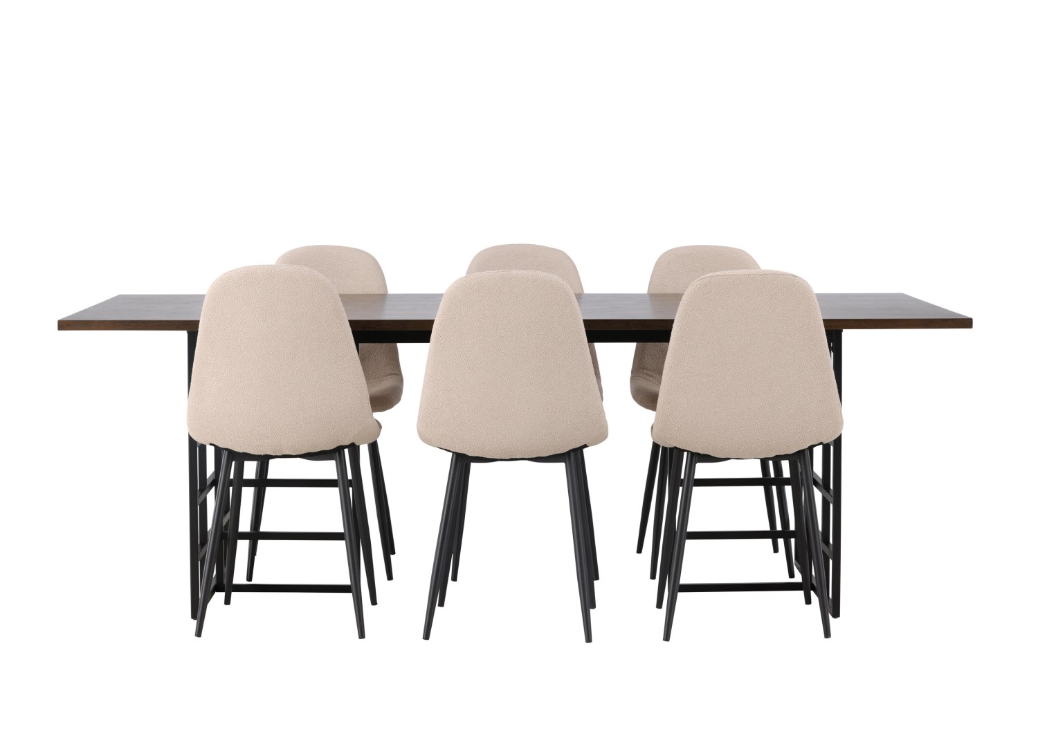 Vue produit de l’ensemble table rectangulaire Ystad avec 6 chaises Polar