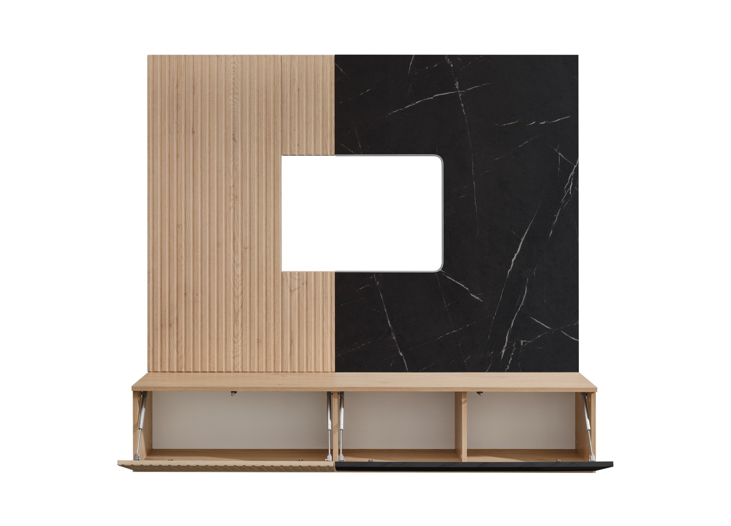 Vue produit de Ensemble TV mural 160 cm chêne Cremona et effet marbre noir Noir 1