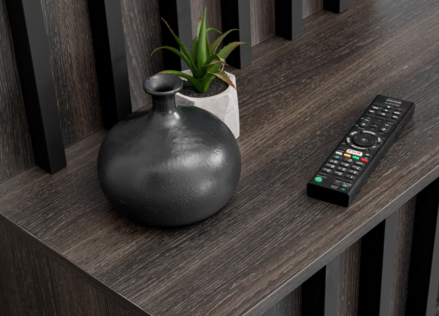 Détail des matériaux de Ensemble TV mural 160 cm chêne graphite et effet marbre Bianco Noir 2