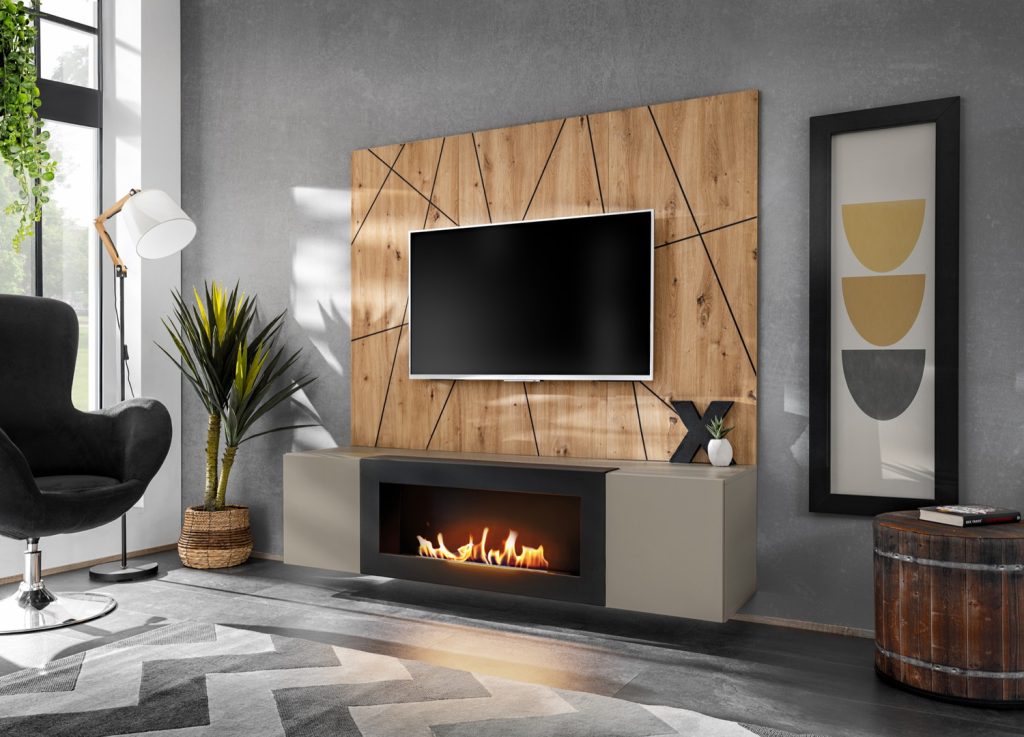 Vue d’ensemble de Ensemble TV mural 160 cm gris argile et chêne artisan Xari G2-K