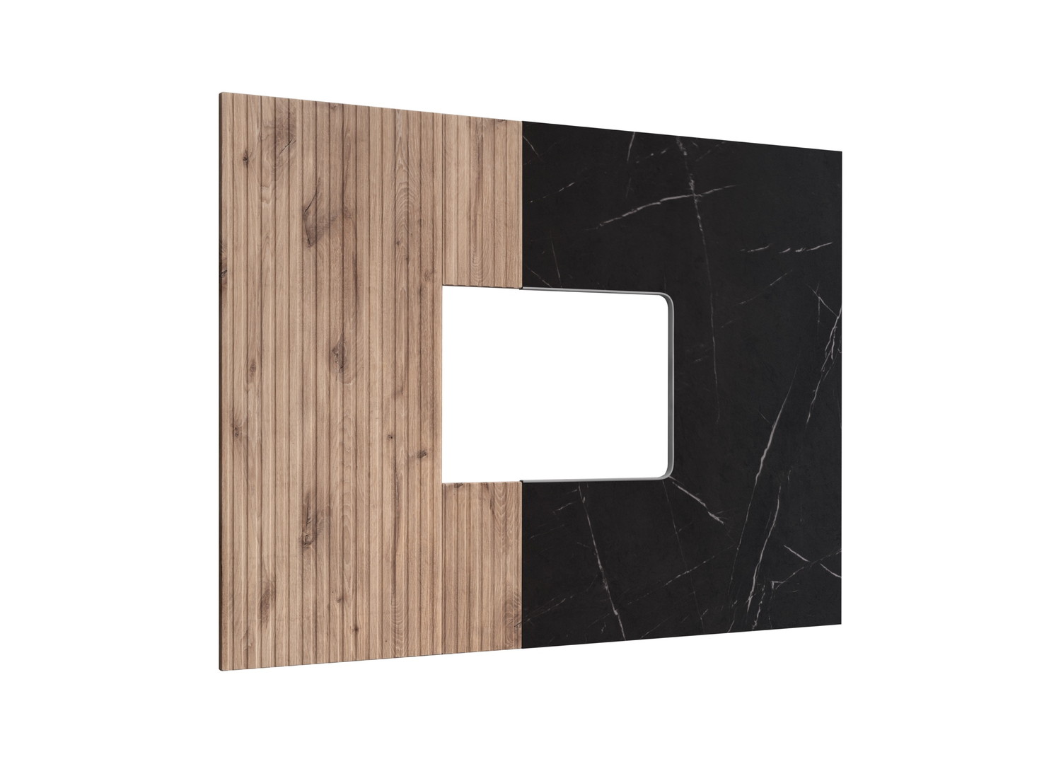 Vue produit de Ensemble TV mural 160 cm noir, chêne Vicking et effet marbre noir Cannes