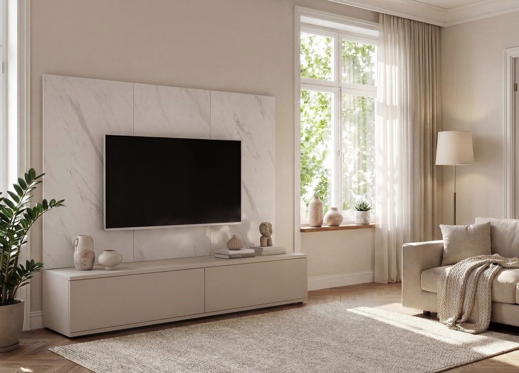 Vue d’ensemble de Ensemble TV mural 180 cm cachemire et effet marbre Bianco Glam