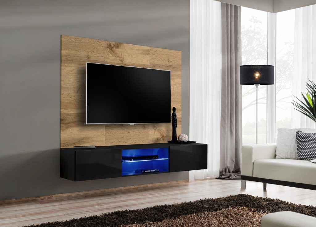 Vue d’ensemble de Ensemble TV mural 180 cm chêne Wotan et noir Switch PR3