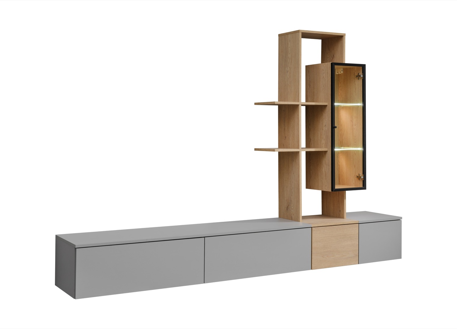 Vue produit de Ensemble TV mural 240 cm gris arctique et chêne Cremona Leo